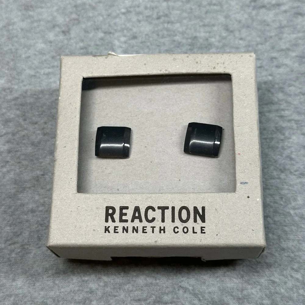 Kenneth Cole Reaction Square Black/ Gunmetal Cufflinks Sleek Formal NIB